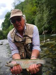 Chris and rainbow trout, May Slovenia I.